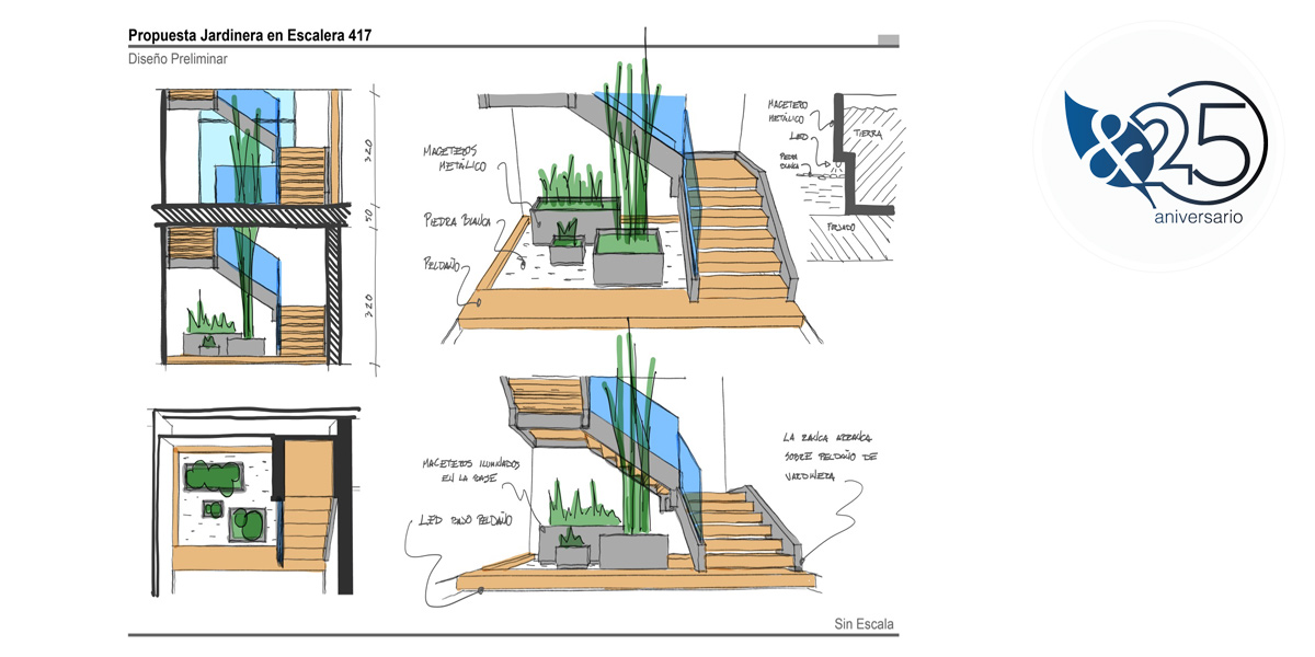 Diseno de Escaleras con Jardinera para villa - Gonzalez & Jacobson Arquitectura