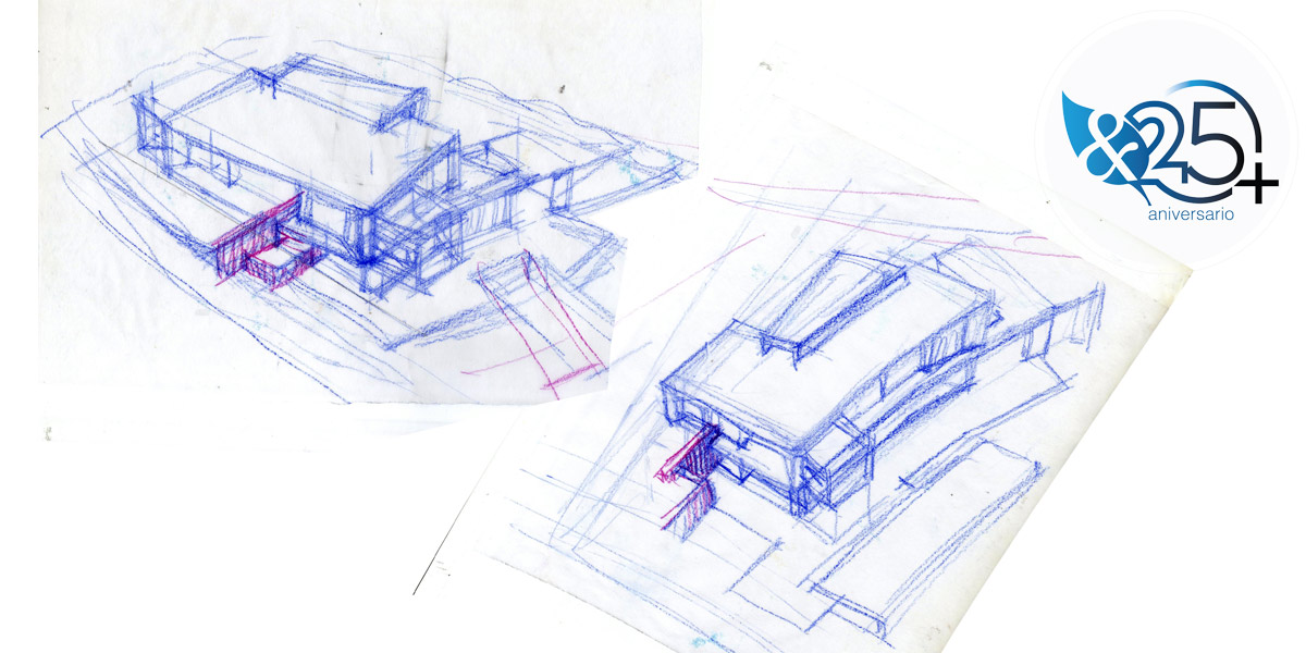 Croquis axo ideas preliminares para Villa en la Cala González & Jacobson Arquitectura