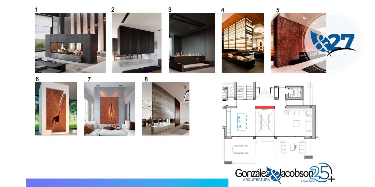 Ideas en Chimeneas para villas en la Quinta - Diseno Gonzalez & Jacobson Arquitectura