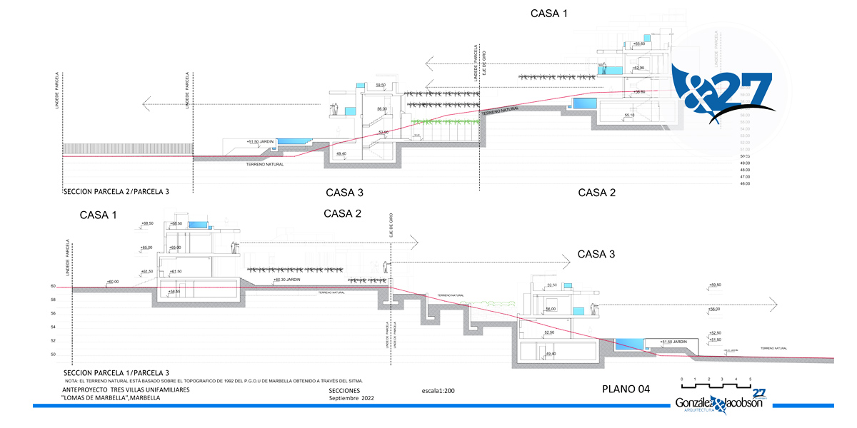 Seccion de altura villas Lomas de Marbella - Gonzalez & Jacobson Arquitectura
