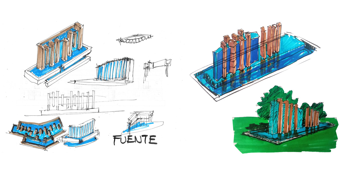 Diseño de exteriores, ascensores y fuentes. Gonzalez & Jacobson Arquitectura