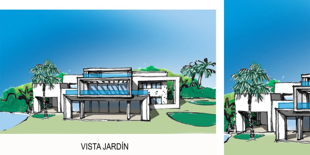 Primeros croquis Casa Maggie en Elviria Marbella. Diseño González & Jacobson Arquitectura